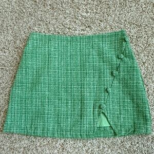 Green Tweed Button-Accent Mini Skirt